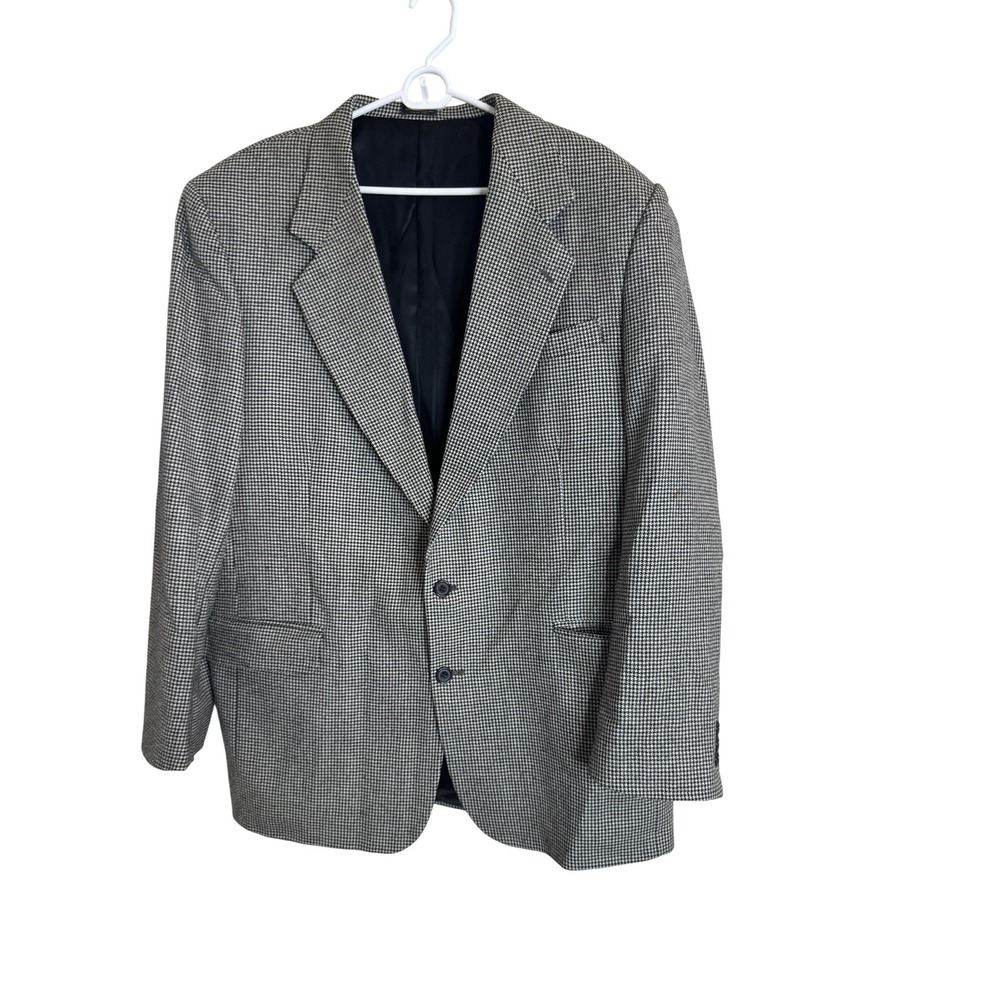 Oscar De La Renta Sport Coat Mens 44L Gray Houndstooth Tweed Blazer Suit Jacket